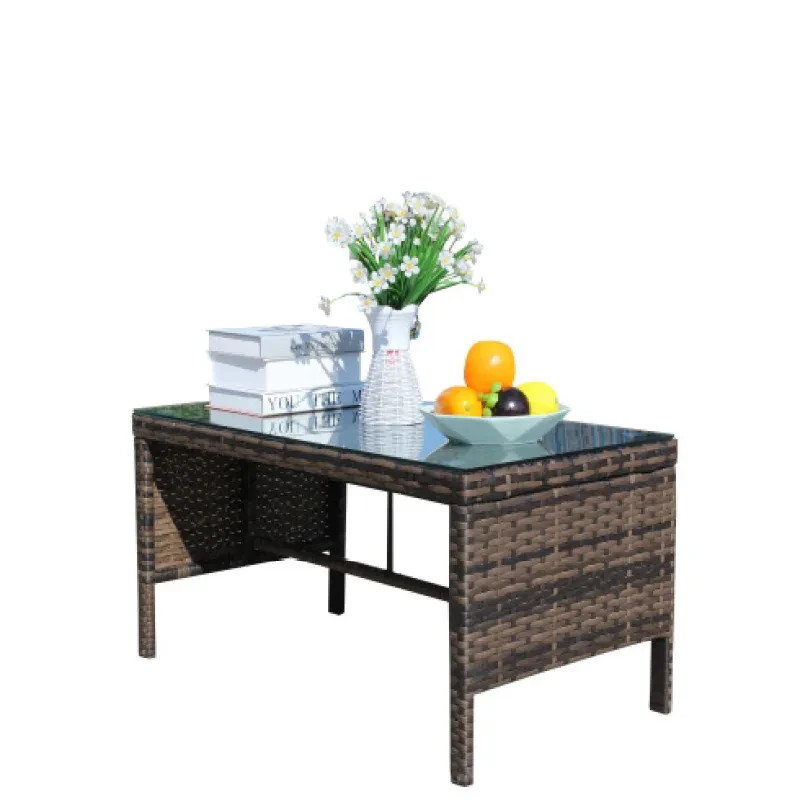 Patio Coffee Table Rattan Wicker Clear Tempered Glass Weather Resistant Garde gallery