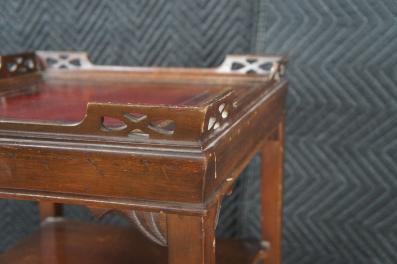 2 Superior Table Mid Century Mahogany Tiered Tooled Leather Side Tables Stands gallery