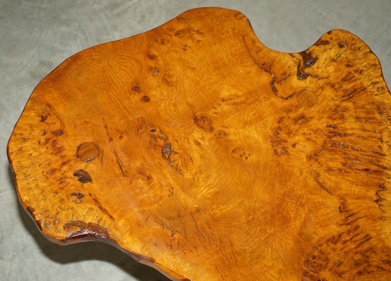 STUNNING LIVE EDGE SLAB COFFEE OR COCKTAIL TABLE IN BURR PIPPY OAK gallery