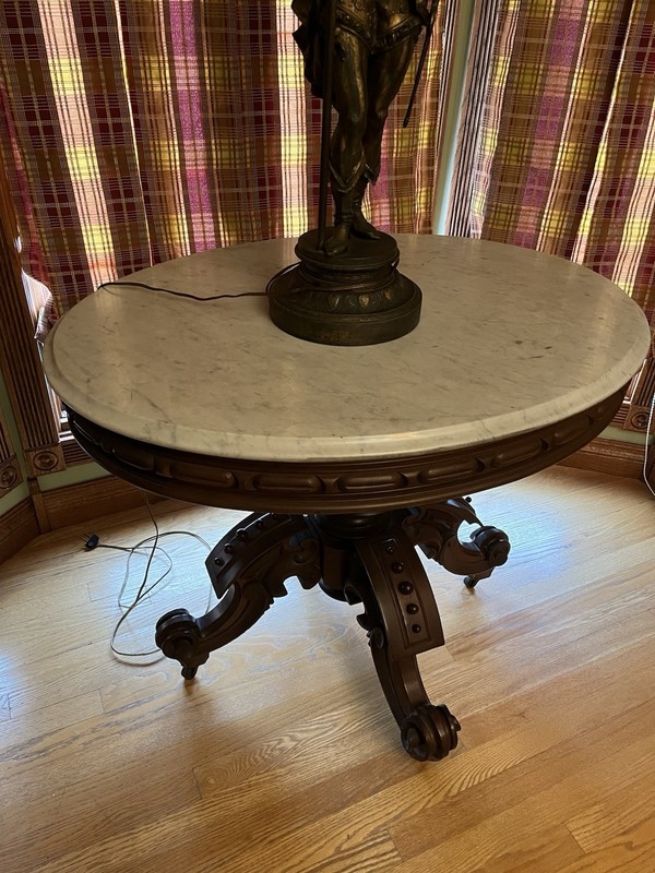 Victorian Walnut Oval Marble Top Table gallery
