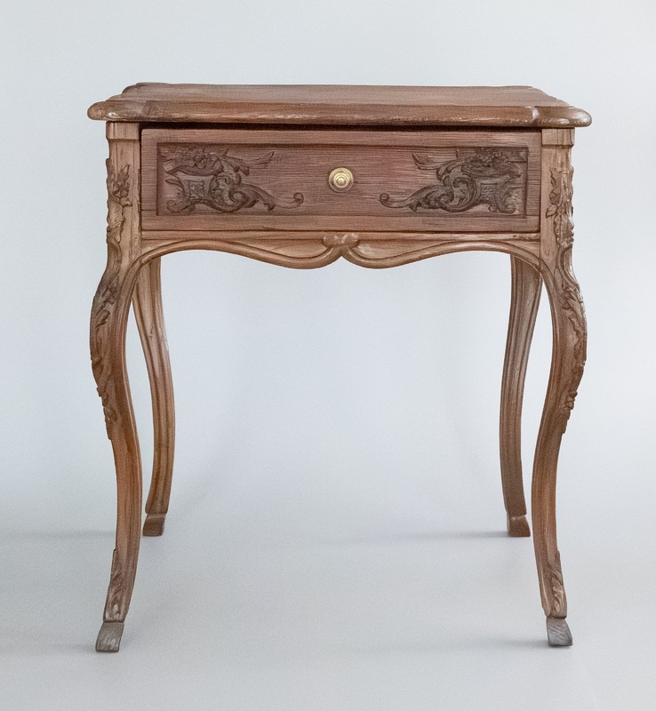 Antique 19th Century French Carved Oak Side End Table With Drawer 20"H gallery