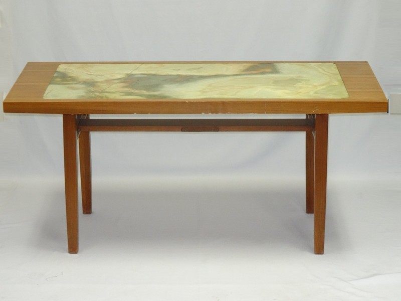 STRIKING MID CENTURY MODERN COFFEE TABLE with ONYX MARBLE INSET TOP gallery