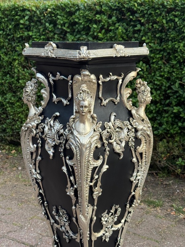 Pedestals Pair Italian Baroque Black Silver Marble Effect Stands gallery