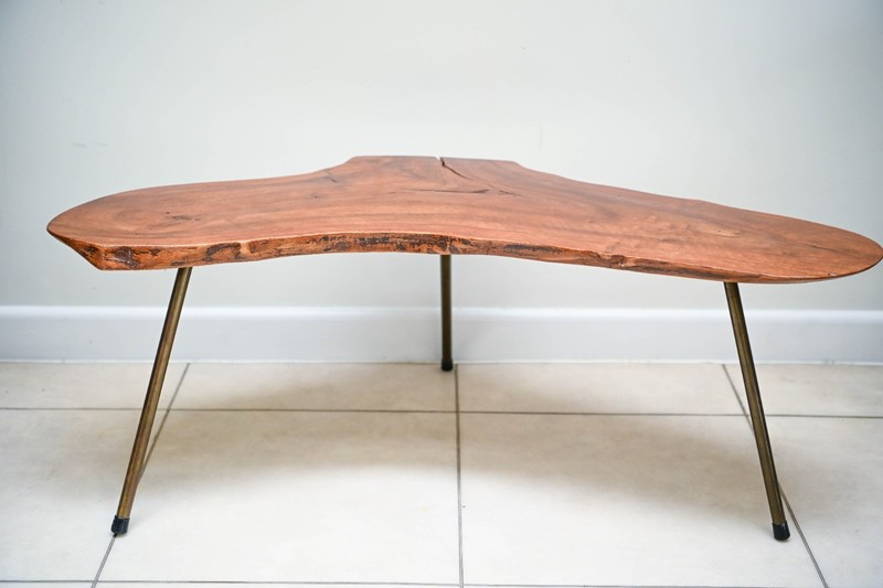 Mid-Century Freeform Live-Edge Tripod Coffee Table in the Manner of Carl Auböck,
