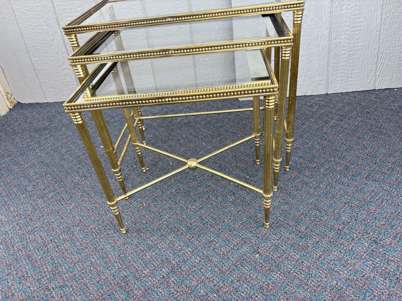 67198 Modern Metal Brass Stacking Lamp Tables w/ glass Mirrored Edge Stand s gallery