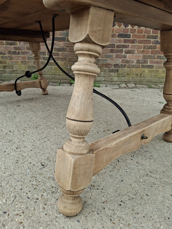 Antique Spanish Walnut Dining Table Bleached Rustic Farmhouse Wrought Iron Base gallery