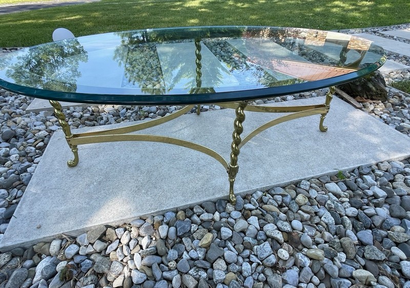 Vintage Mid Century Hollywood Regency Labarge Oval Brass Glass Coffee Table 49.5