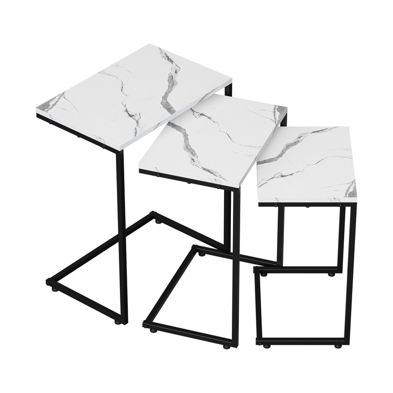 Nesting Coffee Table Side Table Set of 3 End Tables for Living Room White Marble gallery
