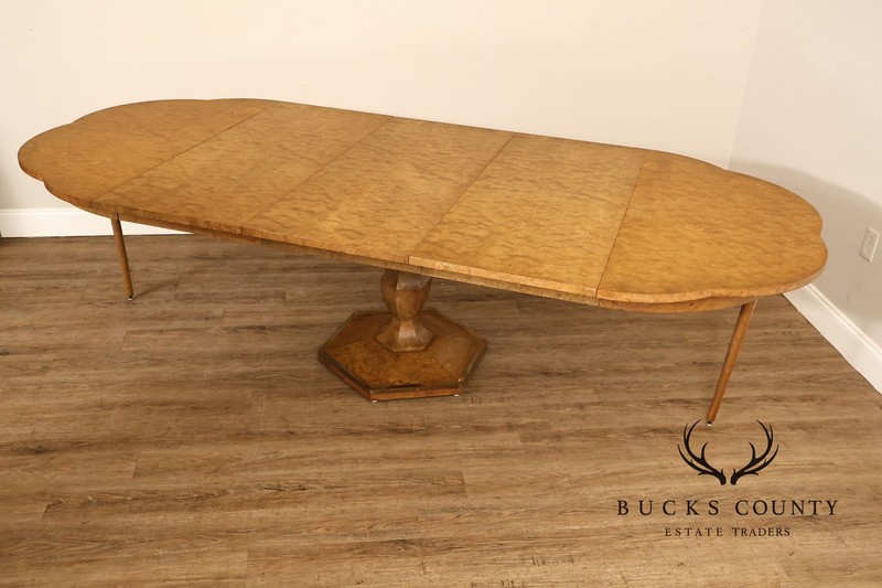 Mastercraft Hollywood Regency Burlwood Pedestal Expandable Dining Table gallery