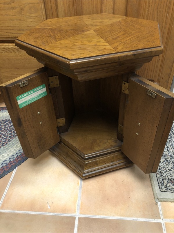 BARKER BROs Table VINTAGE FINE FURNITURE Hexagon End Cabinet 20x17x21 Wood gallery