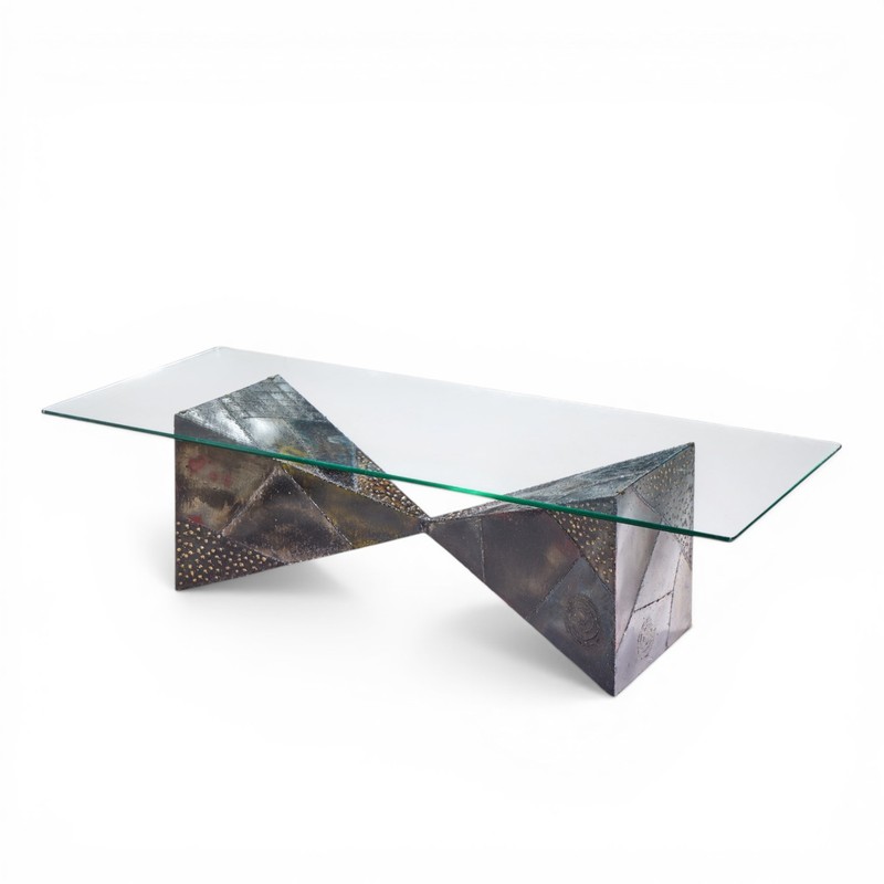 Paul Evans for Directional PE13 Mid Century Bronzed Steel and Glass Coffee Table gallery