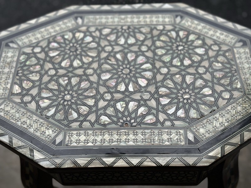 Moorish Mother of Pearl Inlaid Octagonal Side Table Moroccan Syrian Style gallery
