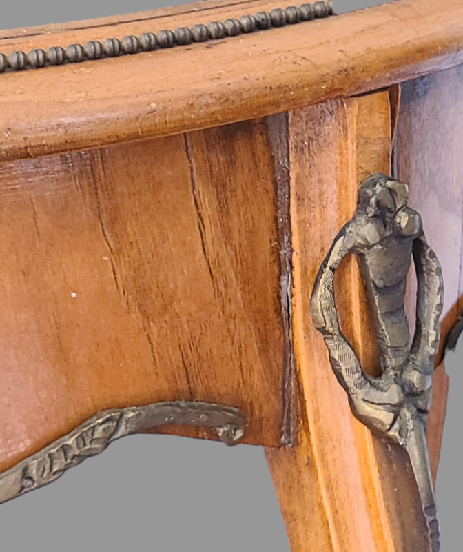 Vintage Made in Italy French Style Side Wood Table Marble Top Ornate Ormolu 31'' gallery