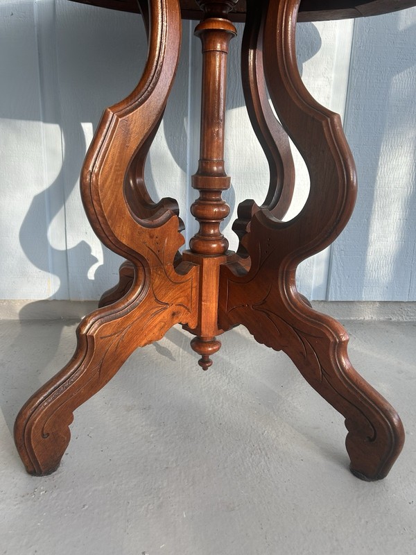 Antique Victorian Oval Parlor Table-Eastlake End Table-Carved Oak Display Stand gallery