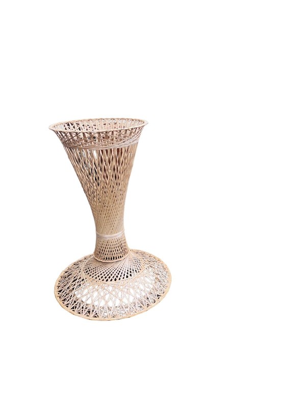 MCM Tall Wicker Table Base Rattan Fiberglass High Top White Beige gallery