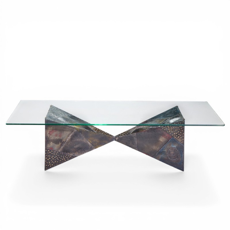 Paul Evans for Directional PE13 Mid Century Bronzed Steel and Glass Coffee Table gallery