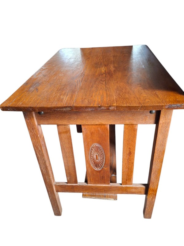 Antique Oak Desk Arts & Crafts Mission Oak Furniture Table 38" Long gallery