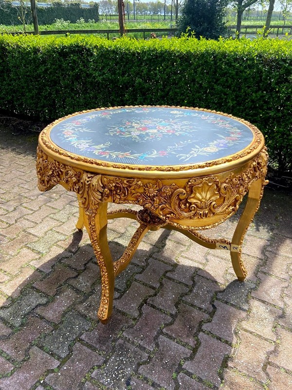Table Italian Baroque Gold Finish Hand Painted Floral Center Dining Piece gallery