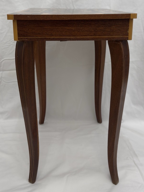 Antique Italian Inlaid Side Table w/ Music Box | Fine Marquetry | Vintage Decor gallery