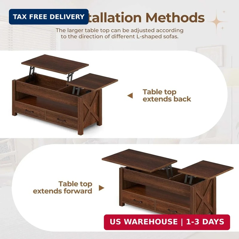 Coffee Table, 47.2" Lift Top Coffee Table with 2 Storage Drawers and gallery