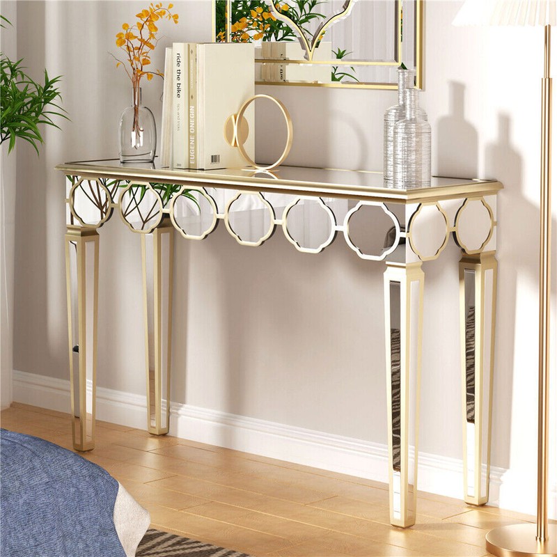 Mirrored Console Table Narrow Silver Entryway Sofa Table for Home Office Storage gallery