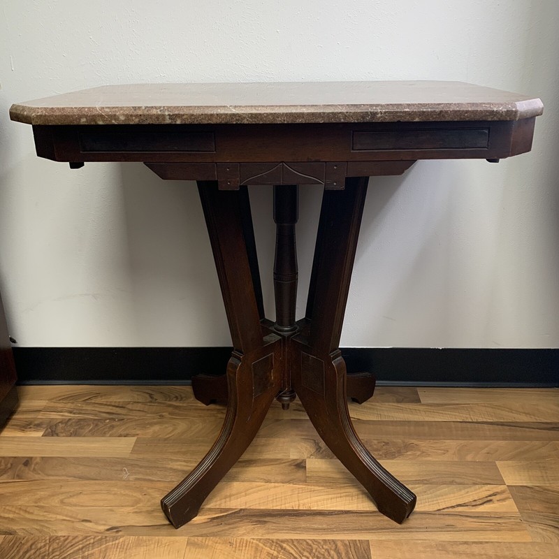Antique Carved Walnut w/ Removable Rouge Marble Top Pedestal End Table gallery