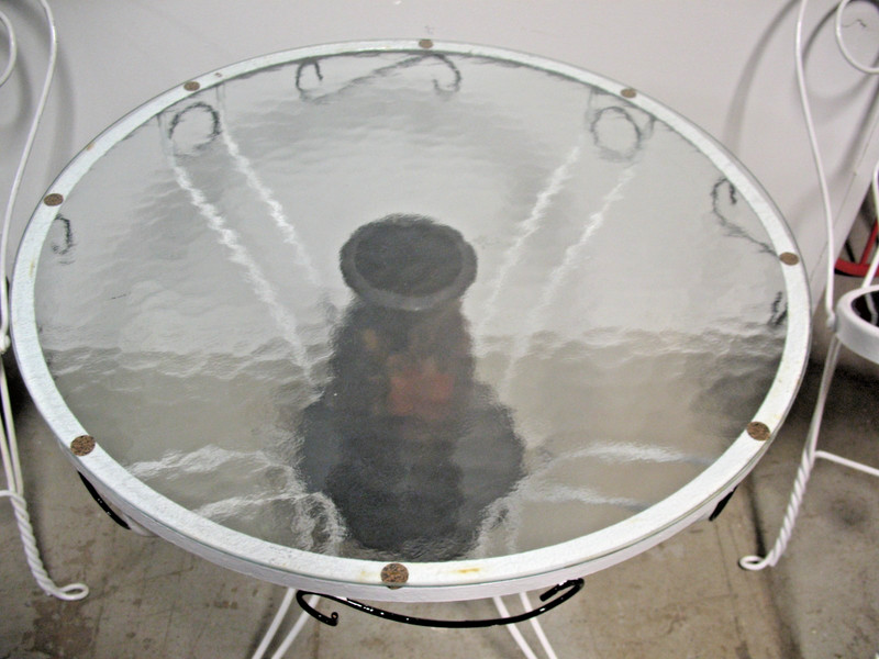 VINTAGE SUNROOM PATIO IRON GLASS TOP TABLE AND ANTIQUE CHAIRS HAND PAINTED gallery