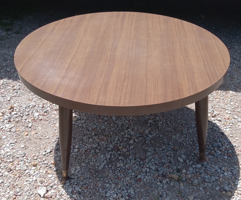 Mid Century Round Formica Top Walnut Coffee Table (CT-223) gallery