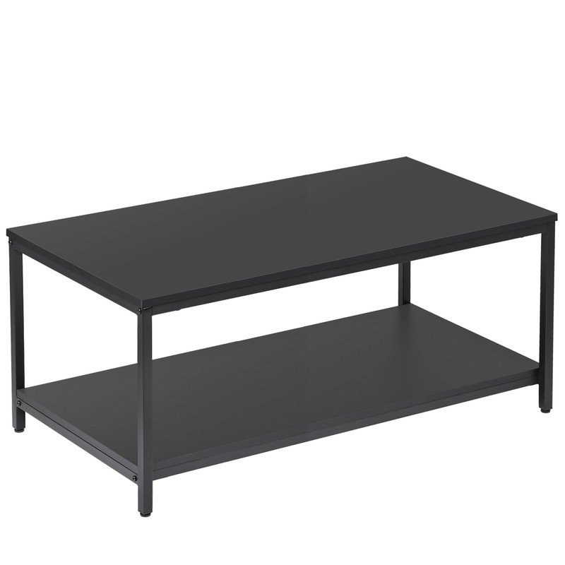 39.4″ 2-Tier Coffee Table with Storage Shelve Industrial Black Wood Coffee Table
