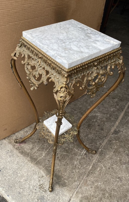 VICTORIAN BRASS AND MARBLE STAND TABLE gallery