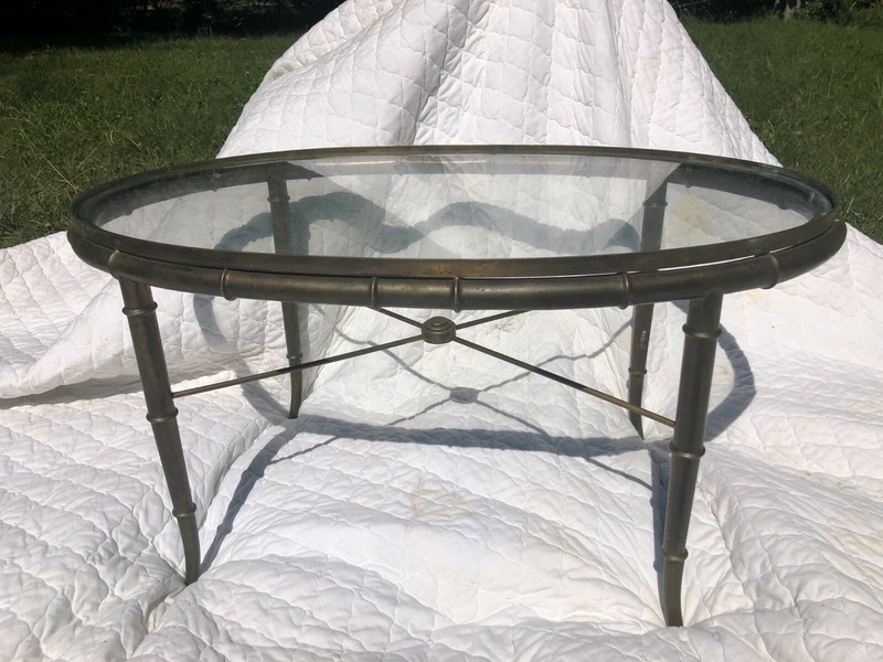 Vintage 1970s Brass Bamboo Coffee Table
