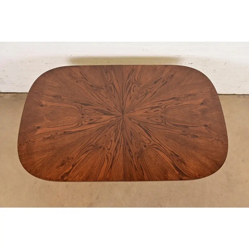 John Stuart Georgian Oak Pedestal Extension Dining Table, Newly Refinished gallery