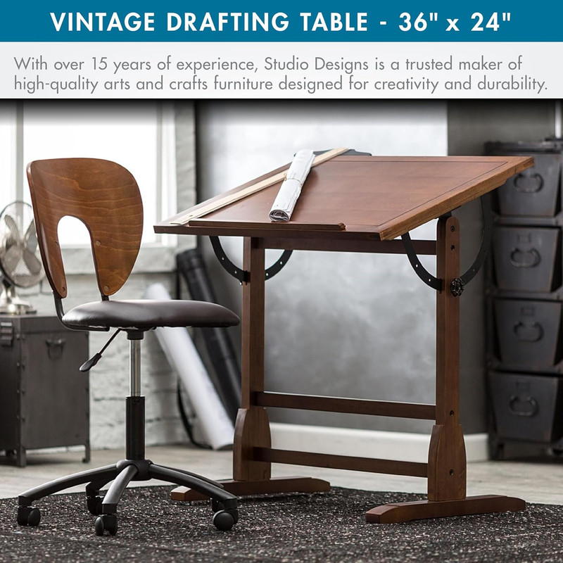 Studio Designs Vintage Rustic Oak Drafting Table, Top Adjustable Drafting Table gallery