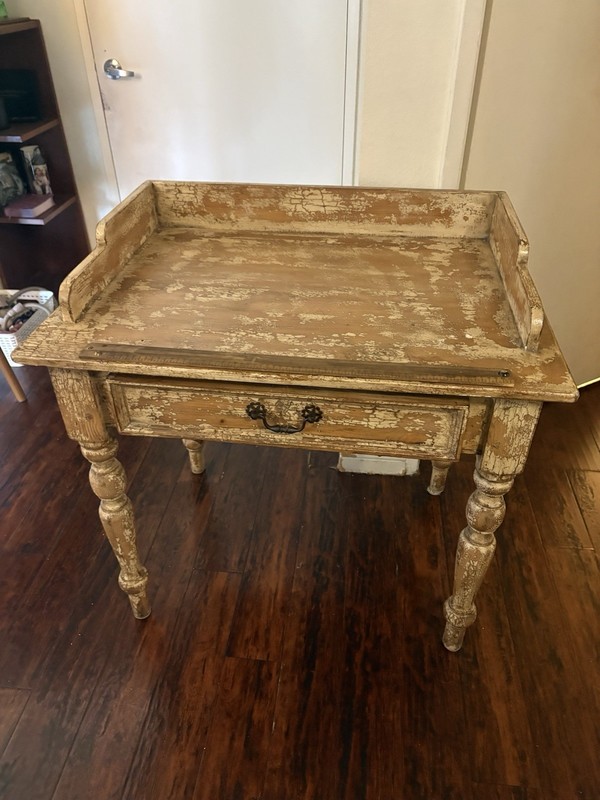 Antique Wooden Tray Table Distressed Finish with Drawer and Carvings