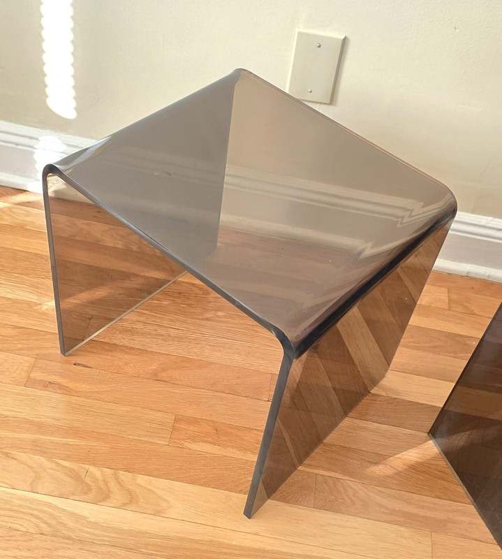 MIT-CENTURY WATERFALL SMOKE LUCITE" SIDE TABLE "FROM 70s SET OF 2 gallery