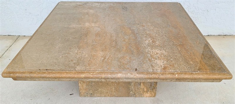 MCM Walnut Travertine Marble Cocktail Coffee Center Table gallery