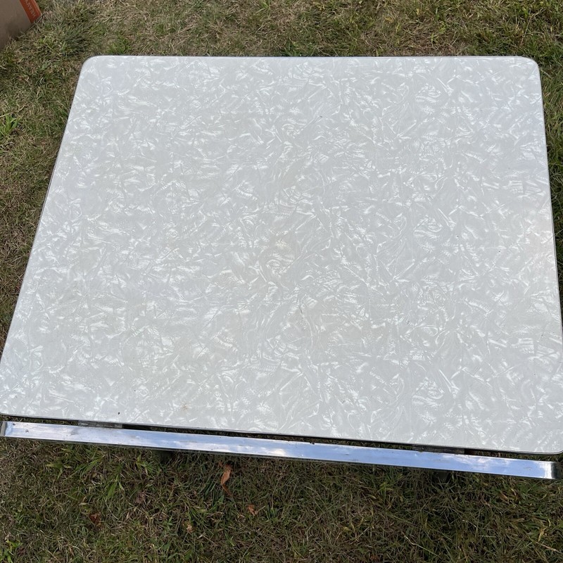 Rare Vintage Cracked Ice Chrome Leg Dining Table w/Drop Leafs gallery