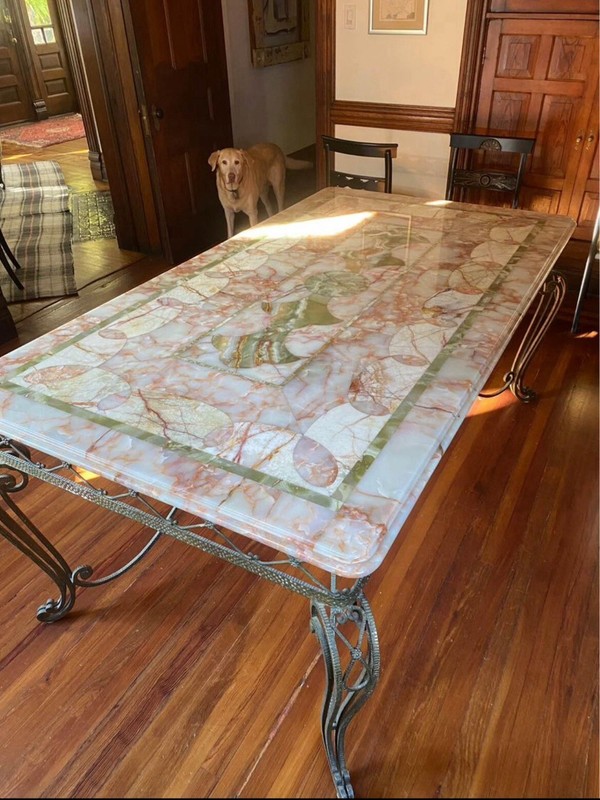 Priceless Inlaid Marble Dining Table 6 Matching Chairs