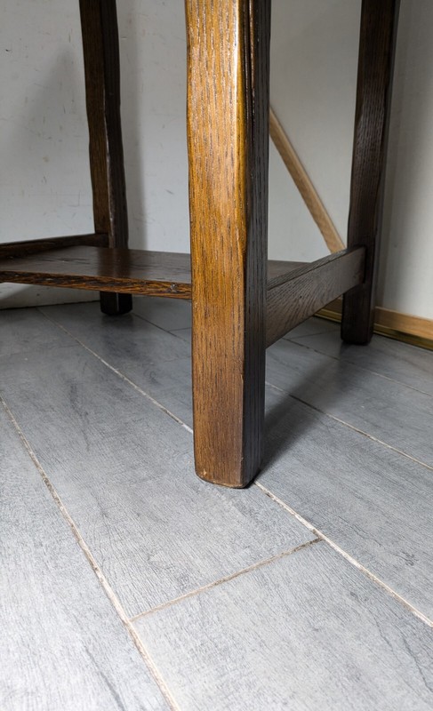 Vintage Rustic Farmhouse Mission Arts & Crafts Style Solid Oak Wood Table C71 gallery