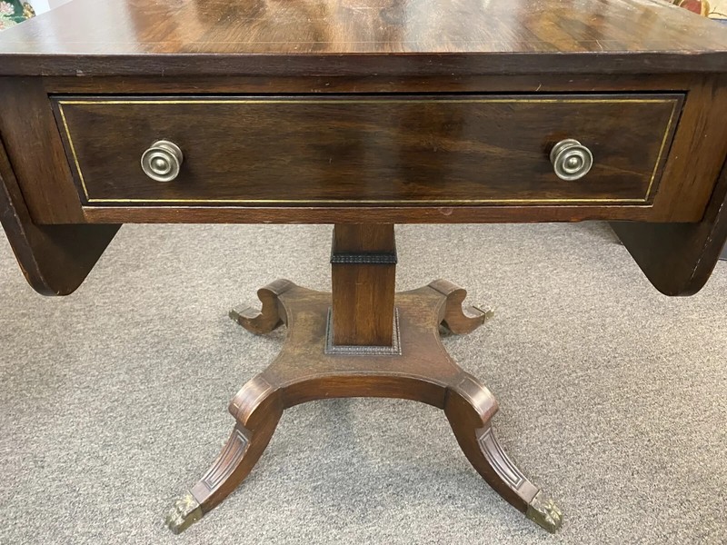 English Regency Rosewood Drop Leaf Center Table with Brass Inlay gallery