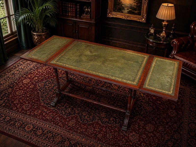 Rare Shaw Of London Leather Top Sofa Table Mahogany Drop Leaf Regency gallery