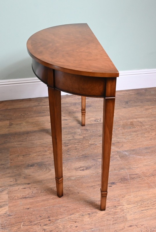 Pair Sheraton Console Tables Demi Lune Walnut Regency gallery