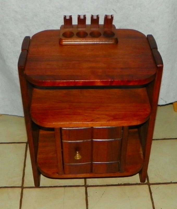 Mid Century Solid Walnut Smoke Stand / Humidor with 4 Pipe Holder (SS-13)