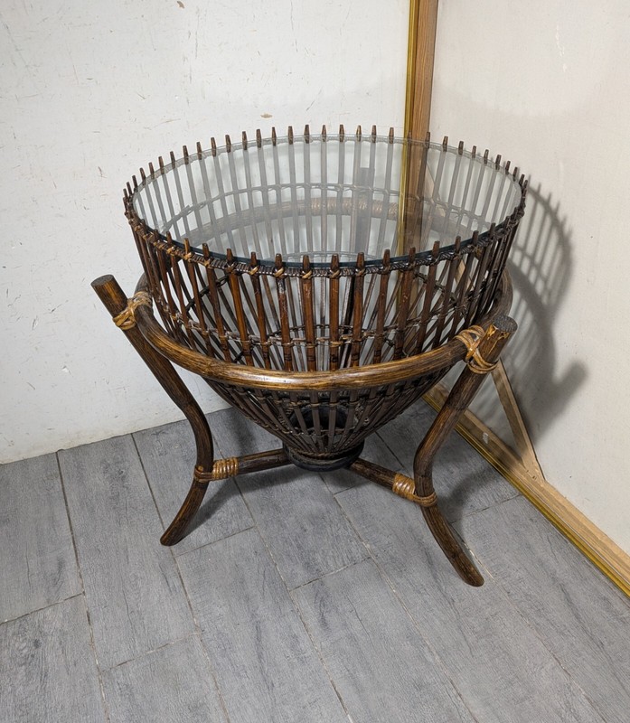 Vintage Mid Century Modern Franco Albini Style Fish Trap Bamboo Rattan Table B