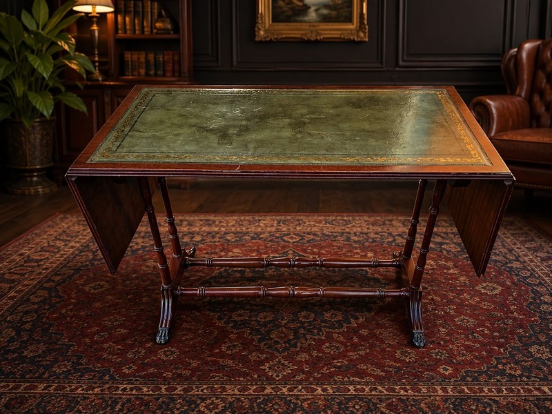 Rare Shaw Of London Leather Top Sofa Table Mahogany Drop Leaf Regency gallery