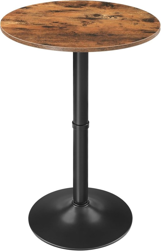 HOOBRO Round Bar Table, 35" Tall Pub Cocktail Rustic Brown + Black