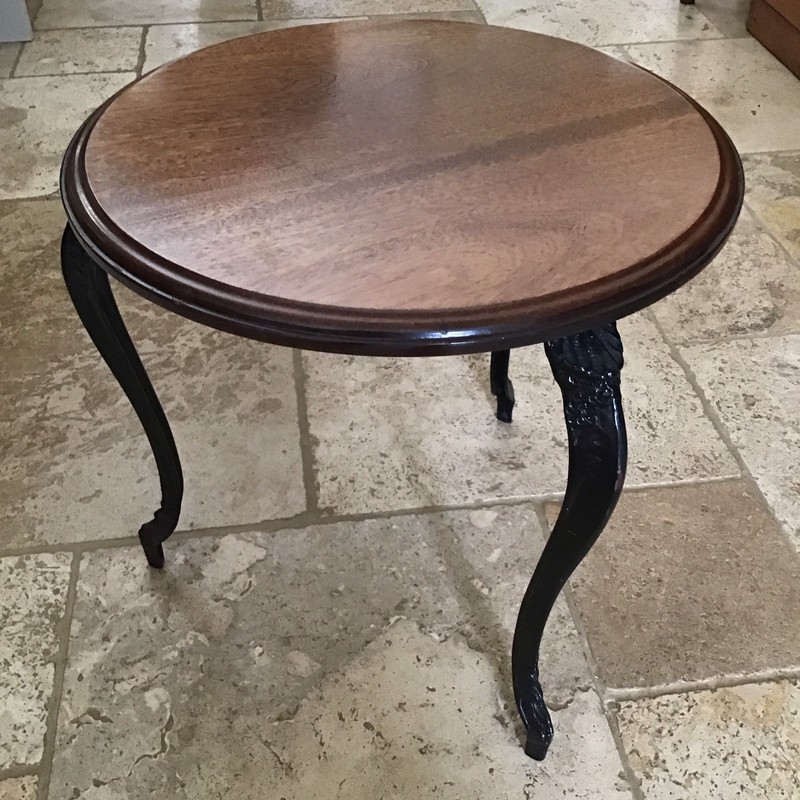 Vintage Coffee/occasional Table, Walnut Side/ Wine Table, Metal Cabriole Legs, gallery
