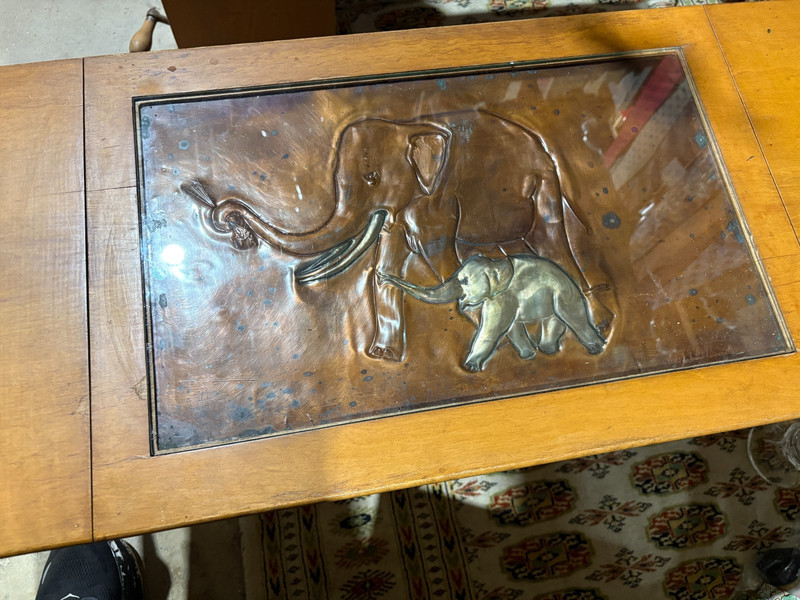 Longfellow Henry W Embossed Copper Drop Leaf Table Elephants Antq One of a Kind gallery
