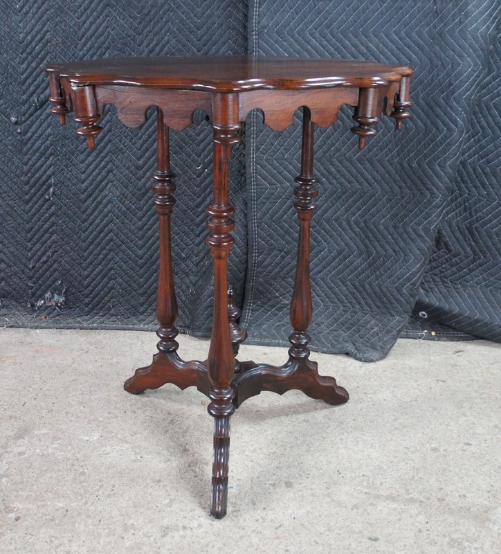 Antique Walnut Gothic Revival Scalloped Parlor Pedestal Center Table Stand gallery