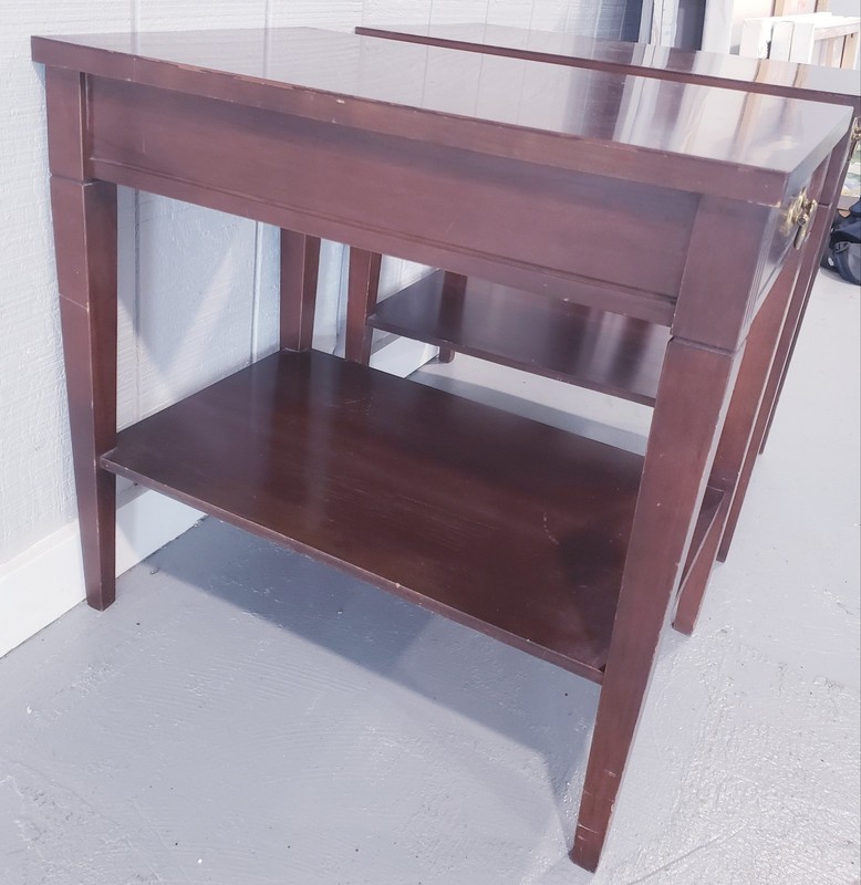 Two MERSMAN 25-2 Mahogany End Table With Wooden Drawer. Federalist Style. gallery